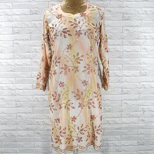 HANDMADE Kurta Peach Tunic Dress Floral Ombre Sequin Embroidered Metallic Sheer